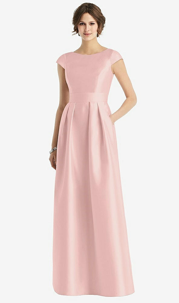 【STYLE: D767】Cap Sleeve Pleated Skirt Dress with Pockets【COLOR: Rose - PANTONE Rose Quartz】