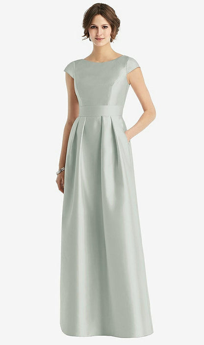 【STYLE: D767】Cap Sleeve Pleated Skirt Dress with Pockets【COLOR: Willow Green】