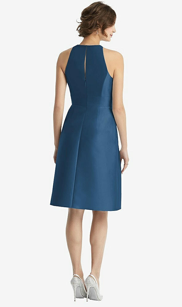 【STYLE: D769】High-Neck Satin Cocktail Dress with Pockets【COLOR: Dusk Blue】