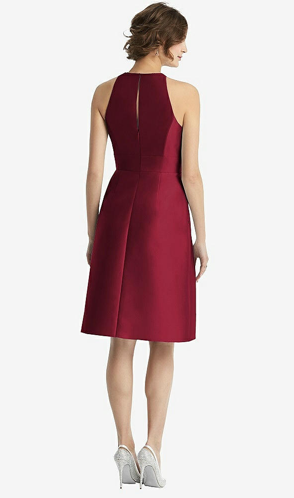 【STYLE: D769】High-Neck Satin Cocktail Dress with Pockets【COLOR: Burgundy】