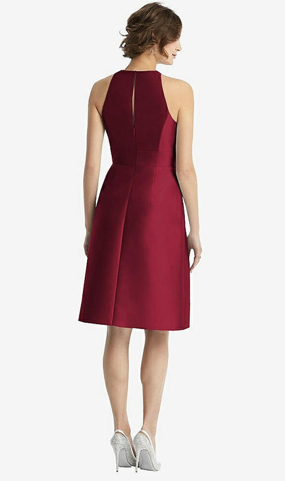 【STYLE: D769】High-Neck Satin Cocktail Dress with Pockets【COLOR: Burgundy】