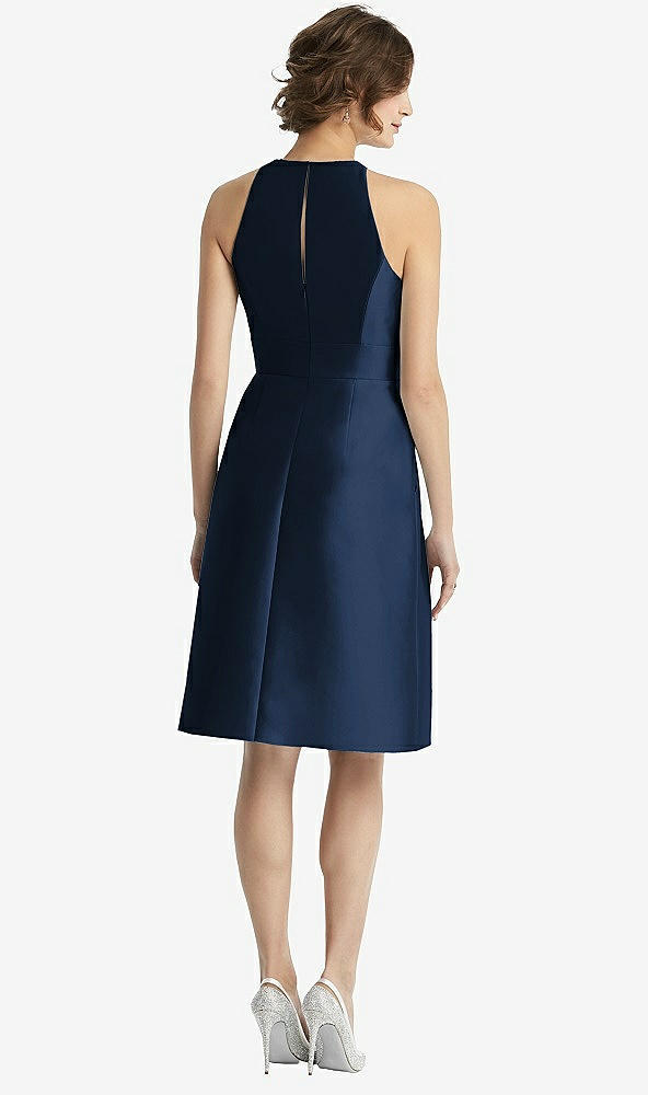 【STYLE: D769】High-Neck Satin Cocktail Dress with Pockets【COLOR: Midnight Navy】