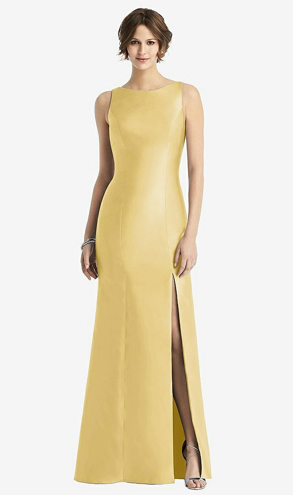 【STYLE: D770】Sleeveless Satin Trumpet Gown with Bow at Open-Back【COLOR: Maize】