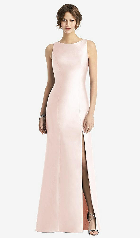 【STYLE: D770】Sleeveless Satin Trumpet Gown with Bow at Open-Back【COLOR: Blush】