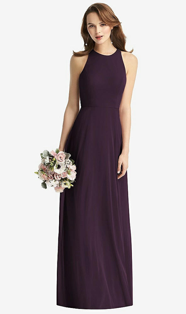 【STYLE: TH011】Sleeveless Halter Chiffon Maxi Dress【COLOR: Aubergine】