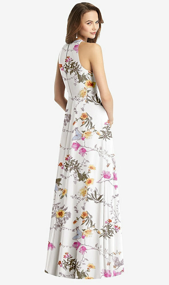【STYLE: TH011】Sleeveless Halter Chiffon Maxi Dress【COLOR: Butterfly Botanica Ivory】