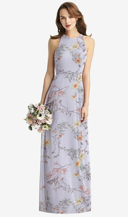 【STYLE: TH011】Sleeveless Halter Chiffon Maxi Dress【COLOR: Butterfly Botanica Silver Dove】