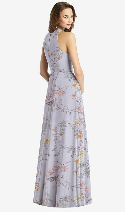 【STYLE: TH011】Sleeveless Halter Chiffon Maxi Dress【COLOR: Butterfly Botanica Silver Dove】