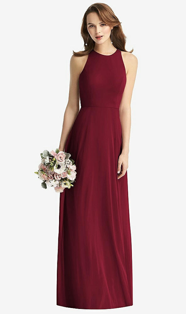 【STYLE: TH011】Sleeveless Halter Chiffon Maxi Dress【COLOR: Burgundy】