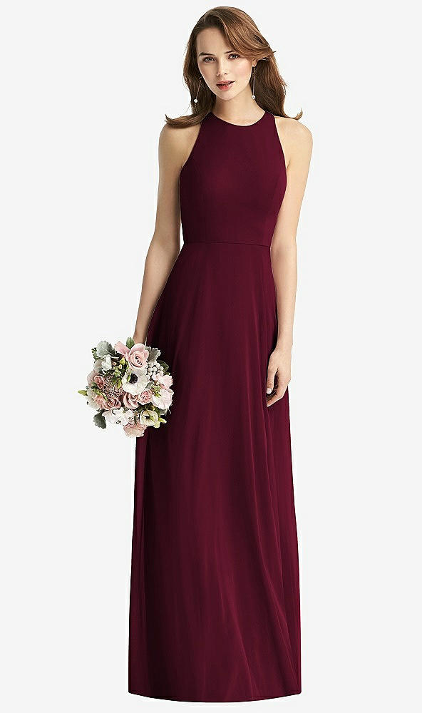 【NEW】【STYLE: TH011】ノースリーブ ホルター シフォン マキシ ドレス【COLOR: Cabernet】【SIZE: 00-30W】