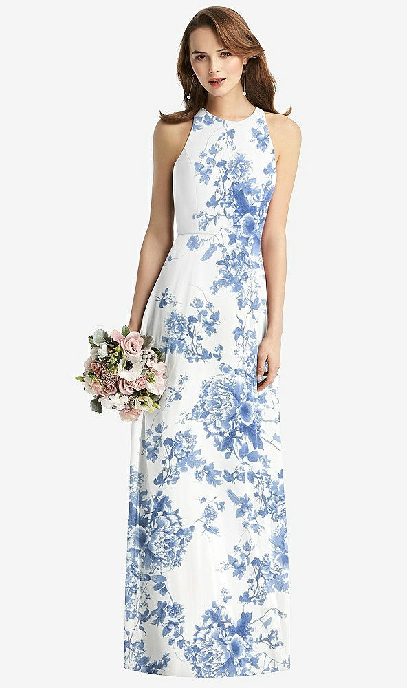 【STYLE: TH011】Sleeveless Halter Chiffon Maxi Dress【COLOR: Cottage Rose Dusk Blue】