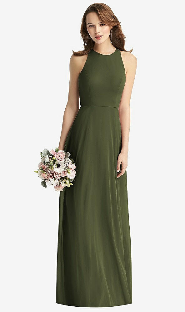 【STYLE: TH011】Sleeveless Halter Chiffon Maxi Dress【COLOR: Olive Green】