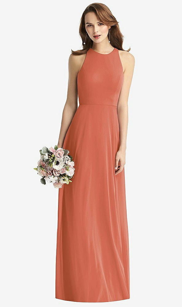 【STYLE: TH011】Sleeveless Halter Chiffon Maxi Dress【COLOR: Terracotta Copper】