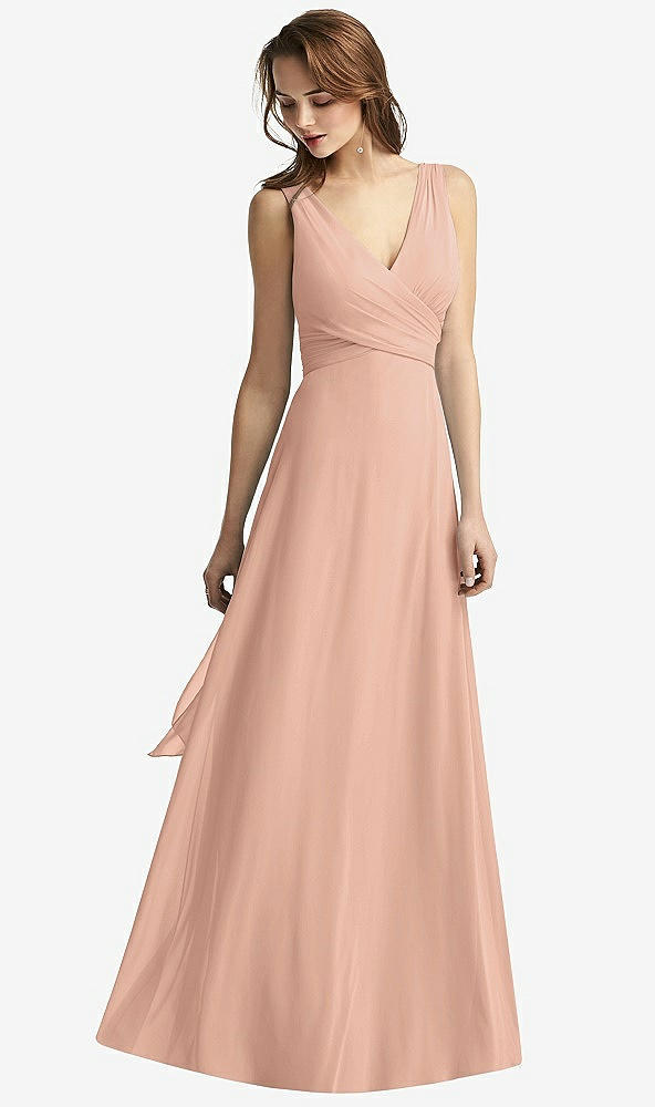 【STYLE: TH012】Sleeveless V-Neck Chiffon Wrap Dress【COLOR: Pale Peach】