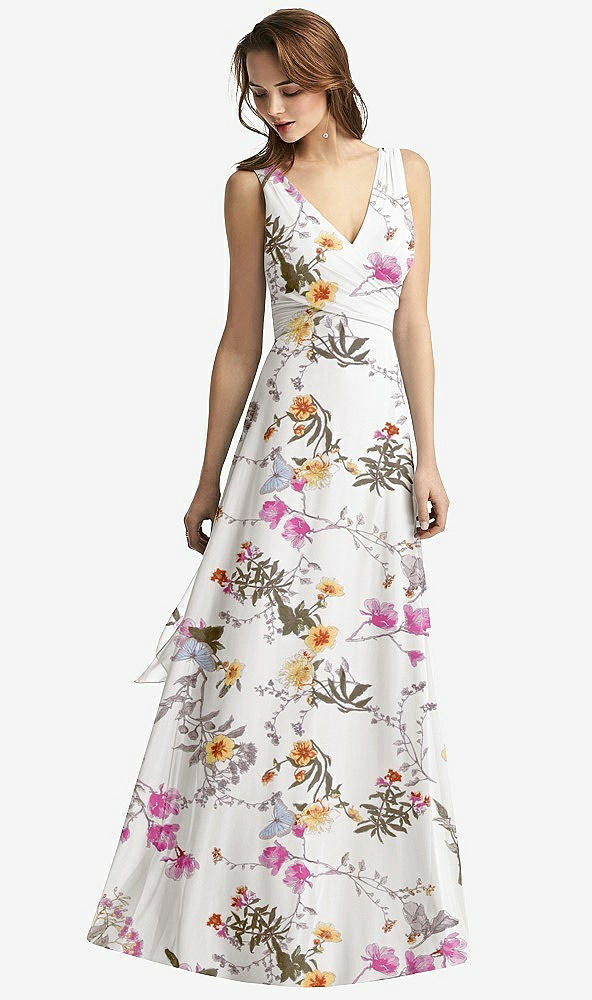 【STYLE: TH012】Sleeveless V-Neck Chiffon Wrap Dress【COLOR: Butterfly Botanica Ivory】