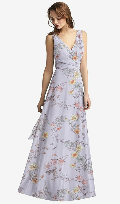 【STYLE: TH012】Sleeveless V-Neck Chiffon Wrap Dress【COLOR: Butterfly Botanica Silver Dove】