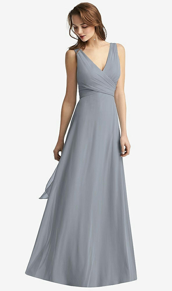 【NEW】【STYLE: TH012】ノースリーブ Vネック シフォン ラップ ドレス【COLOR: Platinum】【SIZE: 00-30W】