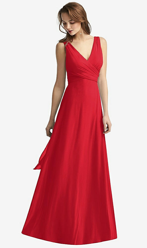 【STYLE: TH012】Sleeveless V-Neck Chiffon Wrap Dress【COLOR: Parisian Red】