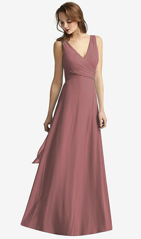【STYLE: TH012】Sleeveless V-Neck Chiffon Wrap Dress【COLOR: Rosewood】