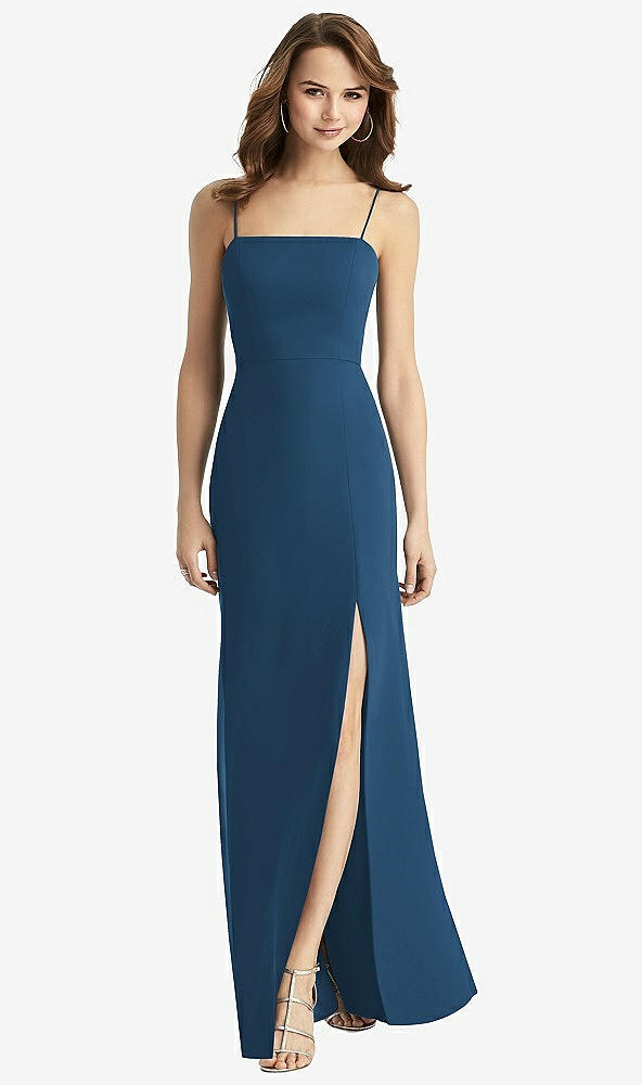 【STYLE: TH013】Tie-Back Cutout Trumpet Gown with Front Slit【COLOR: Dusk Blue】