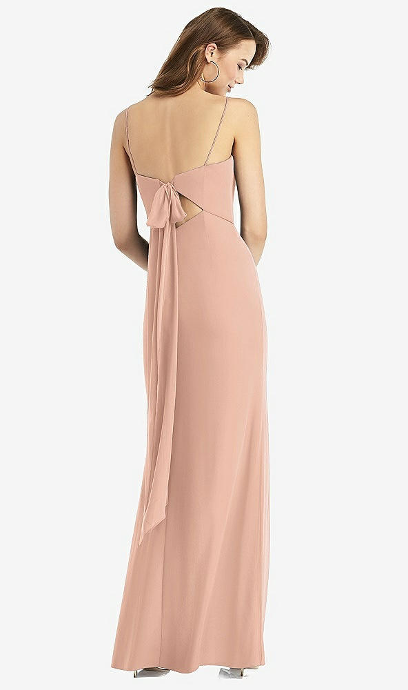 【STYLE: TH013】Tie-Back Cutout Trumpet Gown with Front Slit【COLOR: Pale Peach】