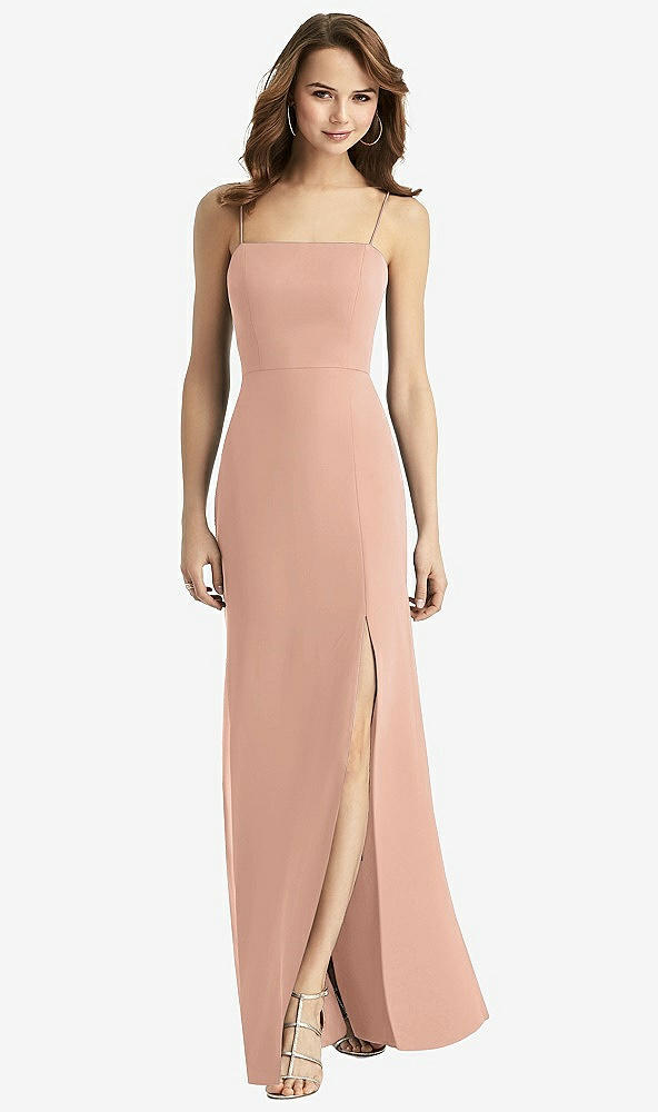 【STYLE: TH013】Tie-Back Cutout Trumpet Gown with Front Slit【COLOR: Pale Peach】