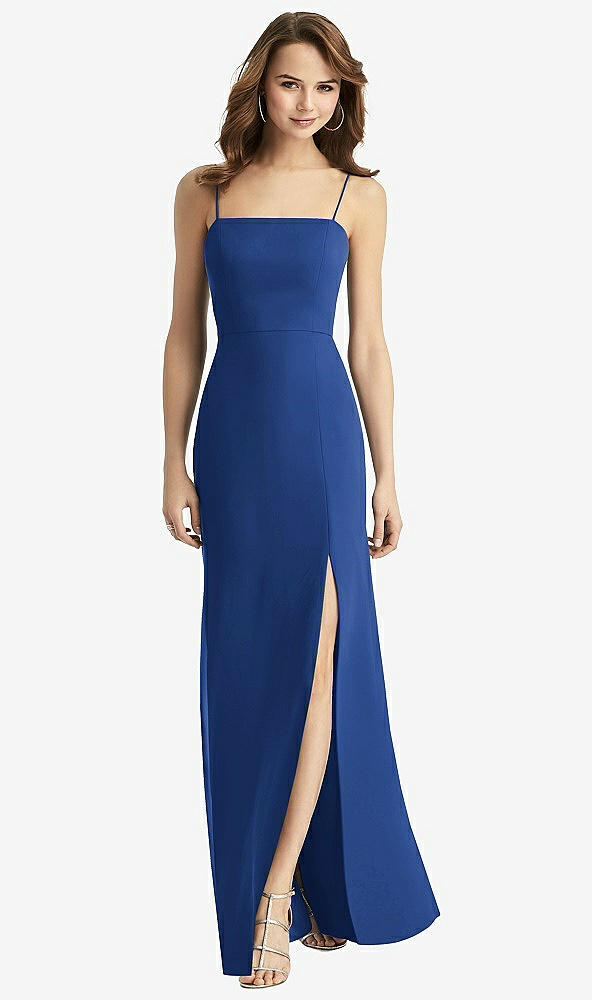 【STYLE: TH013】Tie-Back Cutout Trumpet Gown with Front Slit【COLOR: Classic Blue】