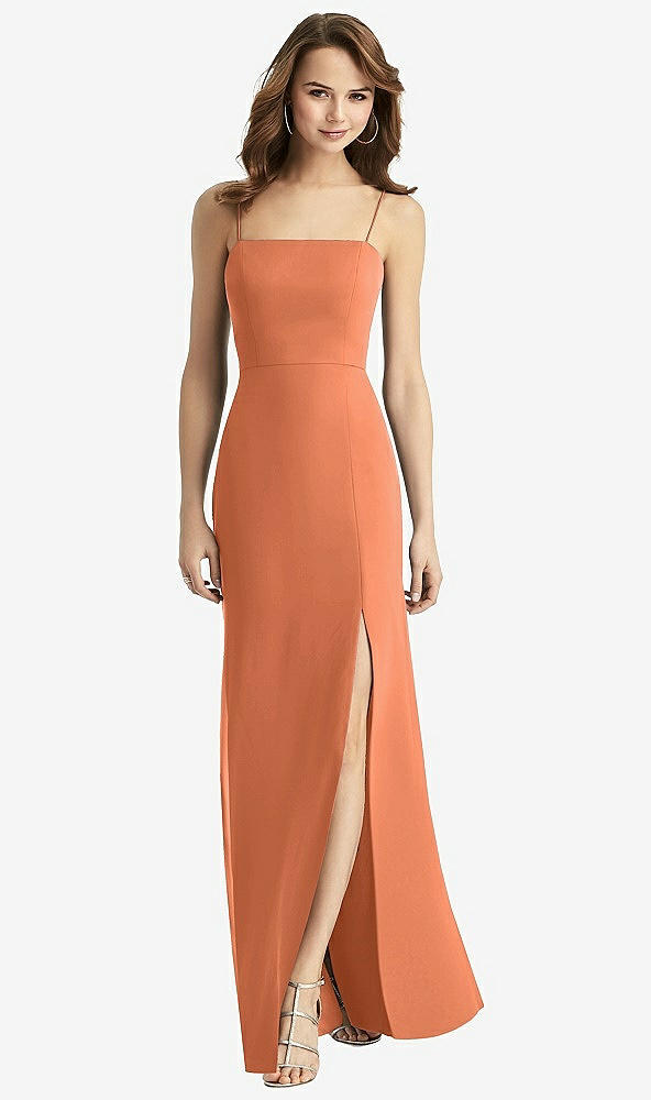 【STYLE: TH013】Tie-Back Cutout Trumpet Gown with Front Slit【COLOR: Sweet Melon】