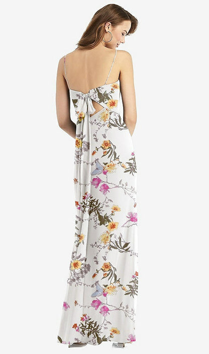 【STYLE: TH013】Tie-Back Cutout Trumpet Gown with Front Slit【COLOR: Butterfly Botanica Ivory】