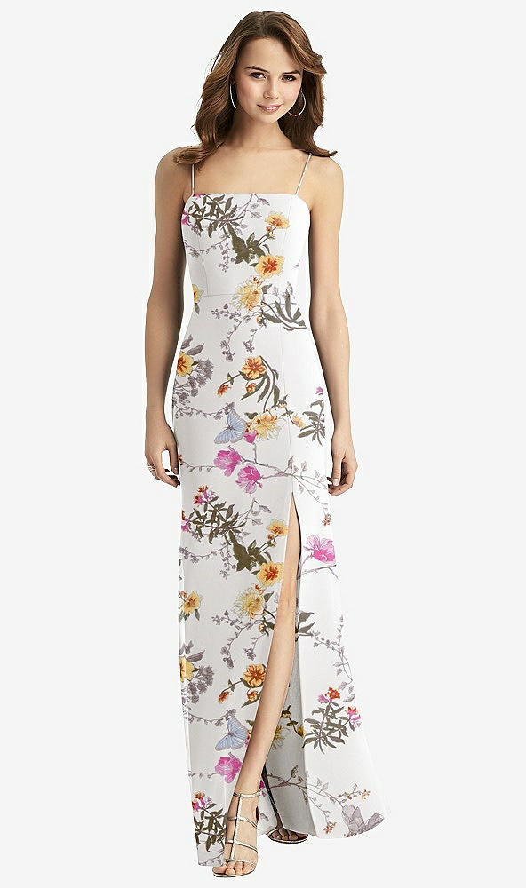 【STYLE: TH013】Tie-Back Cutout Trumpet Gown with Front Slit【COLOR: Butterfly Botanica Ivory】