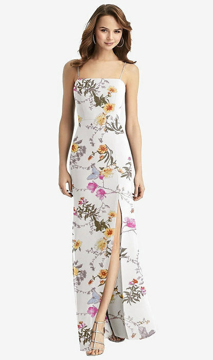 【STYLE: TH013】Tie-Back Cutout Trumpet Gown with Front Slit【COLOR: Butterfly Botanica Ivory】