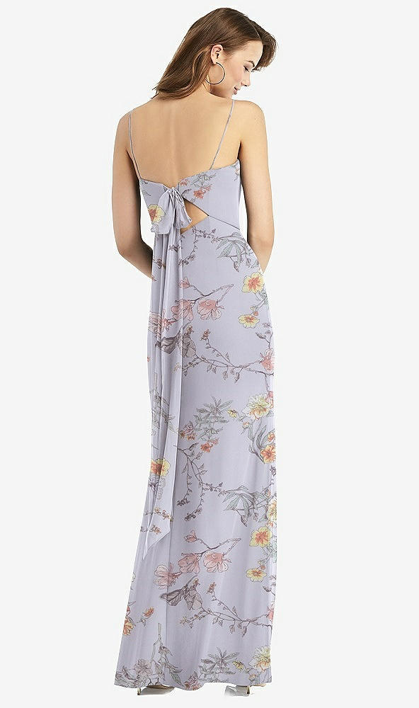 【STYLE: TH013】Tie-Back Cutout Trumpet Gown with Front Slit【COLOR: Butterfly Botanica Silver Dove】
