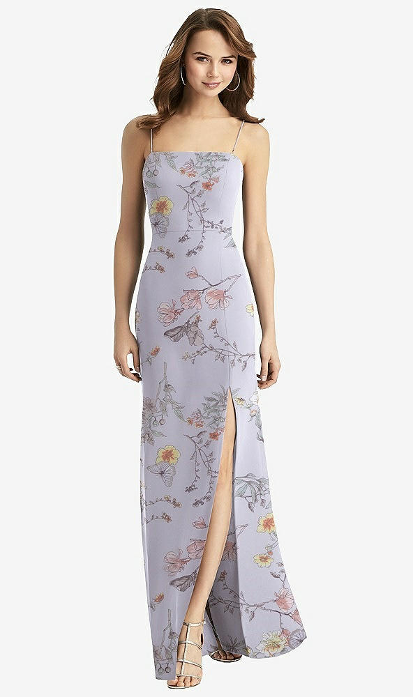 【STYLE: TH013】Tie-Back Cutout Trumpet Gown with Front Slit【COLOR: Butterfly Botanica Silver Dove】