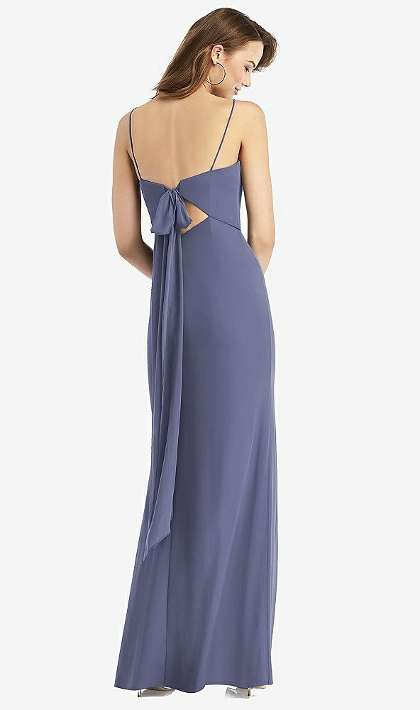 【STYLE: TH013】Tie-Back Cutout Trumpet Gown with Front Slit【COLOR: French Blue】