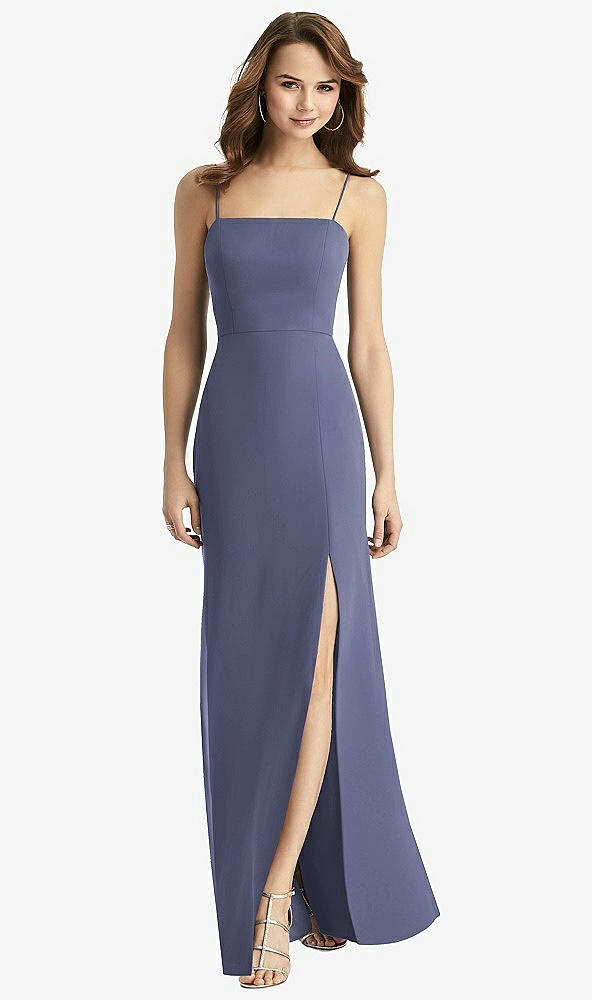 【STYLE: TH013】Tie-Back Cutout Trumpet Gown with Front Slit【COLOR: French Blue】