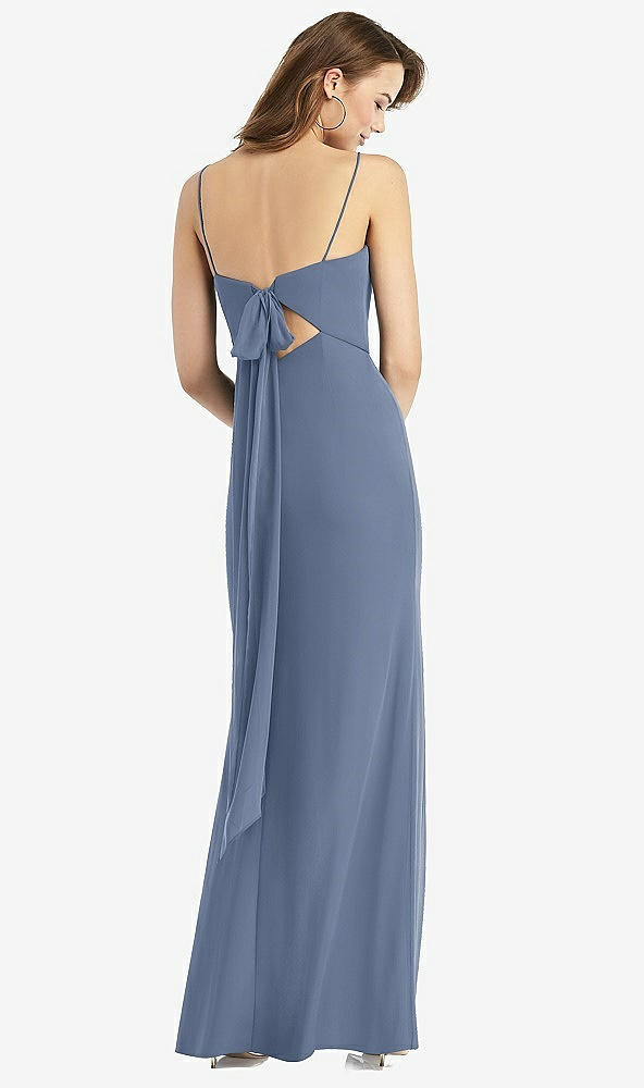 【STYLE: TH013】Tie-Back Cutout Trumpet Gown with Front Slit【COLOR: Larkspur Blue】