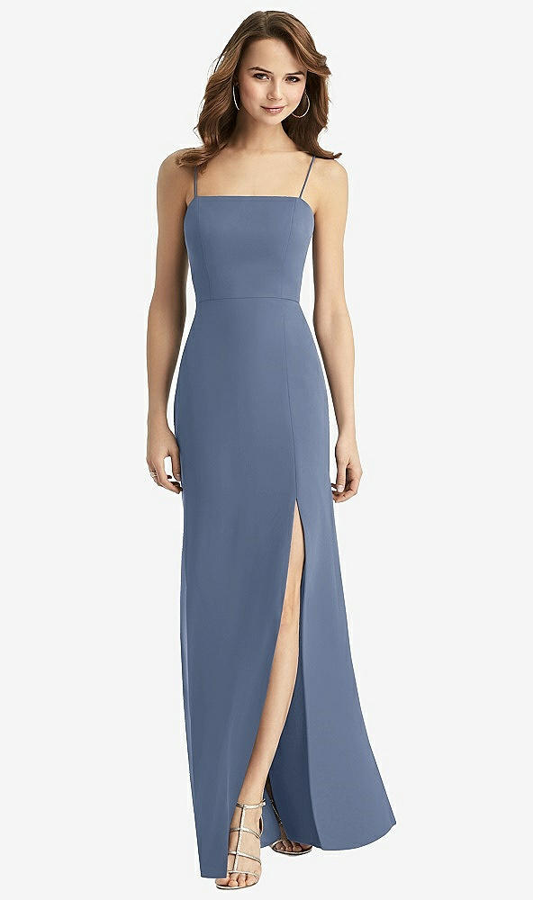 【STYLE: TH013】Tie-Back Cutout Trumpet Gown with Front Slit【COLOR: Larkspur Blue】