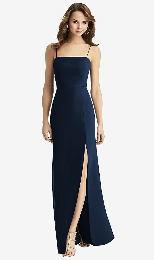 【STYLE: TH013】Tie-Back Cutout Trumpet Gown with Front Slit【COLOR: Midnight Navy】