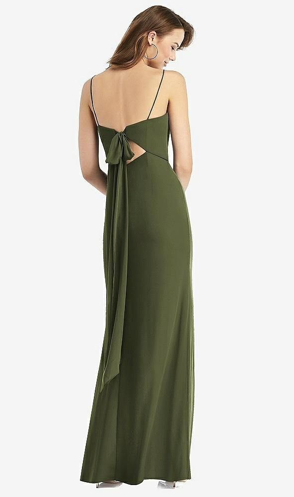 【STYLE: TH013】Tie-Back Cutout Trumpet Gown with Front Slit【COLOR: Olive Green】