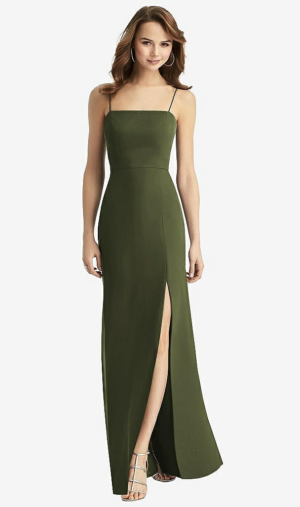 【STYLE: TH013】Tie-Back Cutout Trumpet Gown with Front Slit【COLOR: Olive Green】