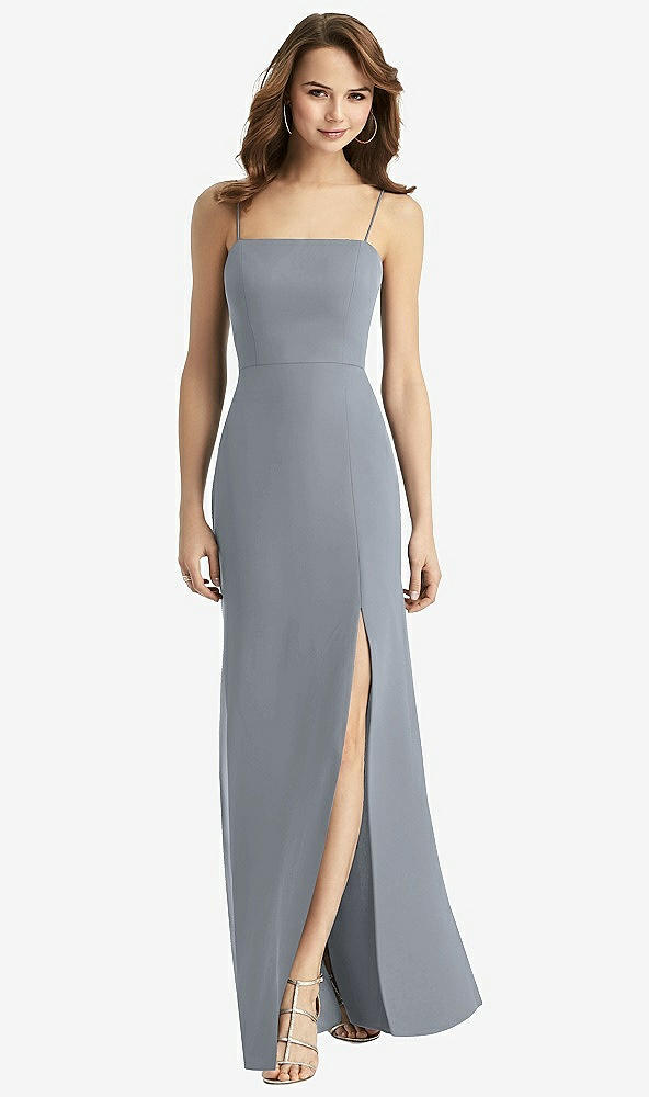 【STYLE: TH013】Tie-Back Cutout Trumpet Gown with Front Slit【COLOR: Platinum】