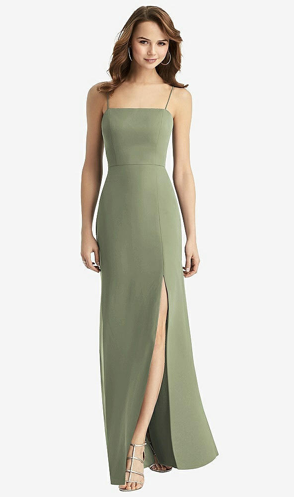 【STYLE: TH013】Tie-Back Cutout Trumpet Gown with Front Slit【COLOR: Sage】