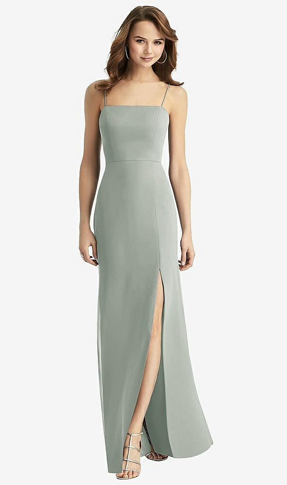 【STYLE: TH013】Tie-Back Cutout Trumpet Gown with Front Slit【COLOR: Willow Green】