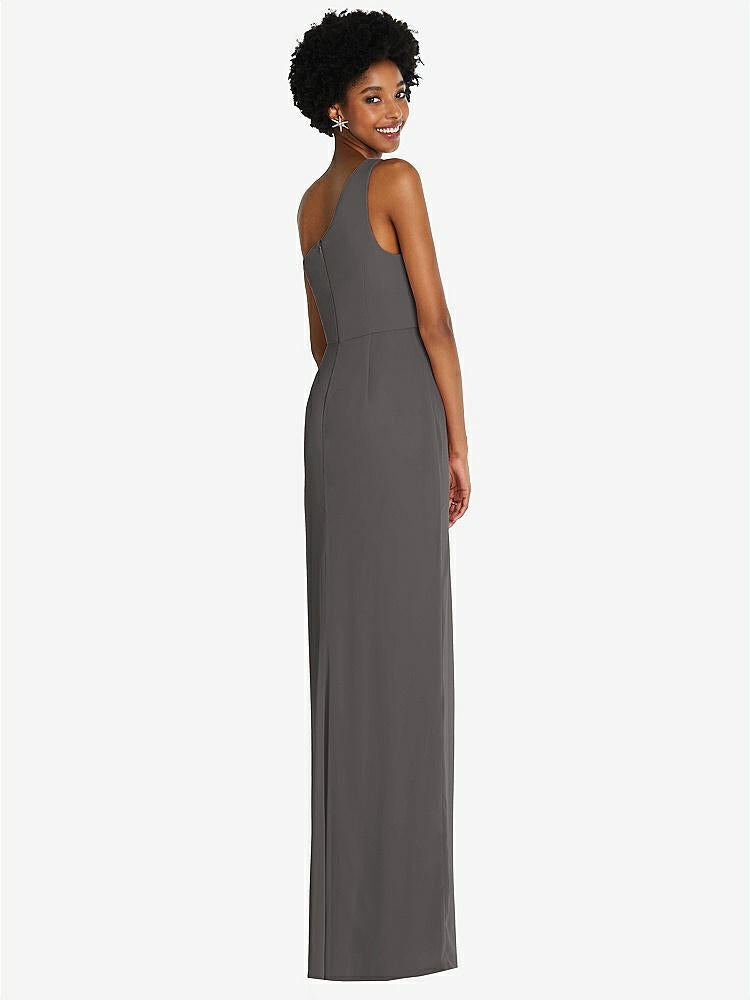 【STYLE: TH014】One-Shoulder Chiffon Trumpet Gown【COLOR: Caviar Gray】