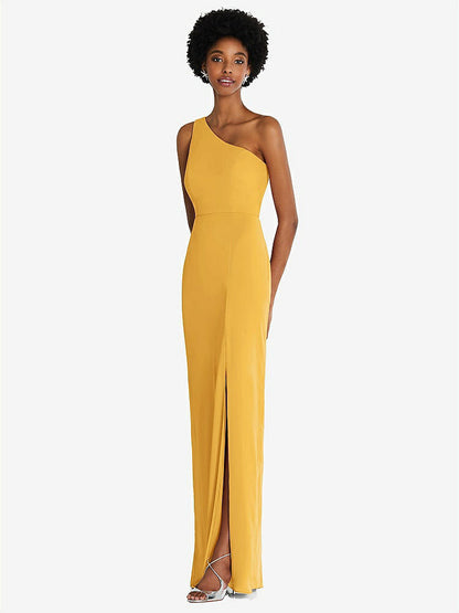 【NEW】【STYLE: TH014】ワンショルダー シフォン トランペット ガウン【COLOR: NYC Yellow】【SIZE: 00-30W】