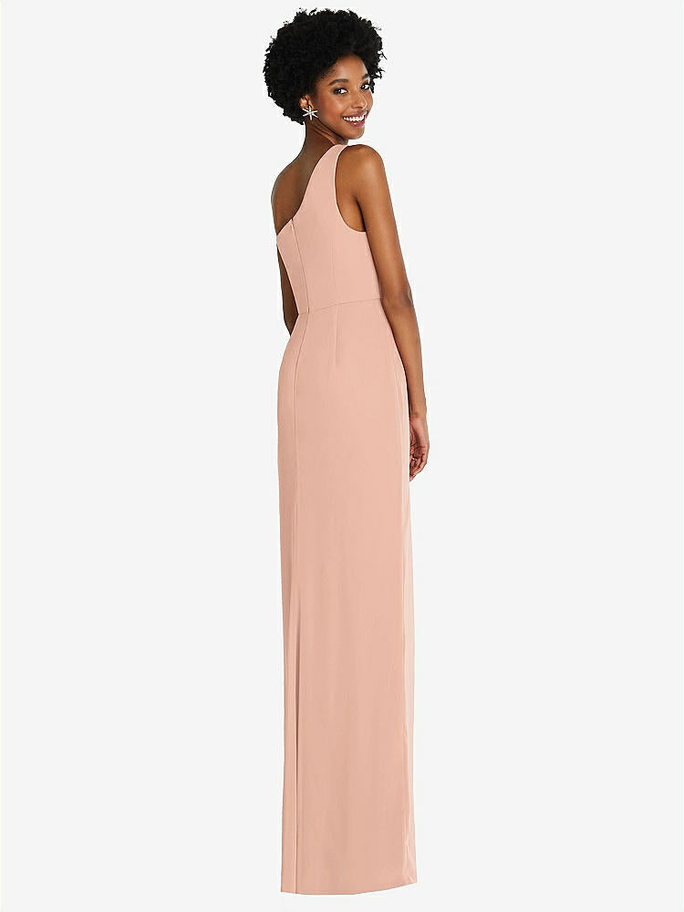 【STYLE: TH014】One-Shoulder Chiffon Trumpet Gown【COLOR: Pale Peach】