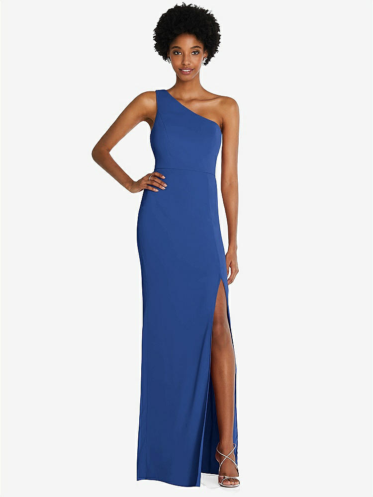 【STYLE: TH014】One-Shoulder Chiffon Trumpet Gown【COLOR: Classic Blue】