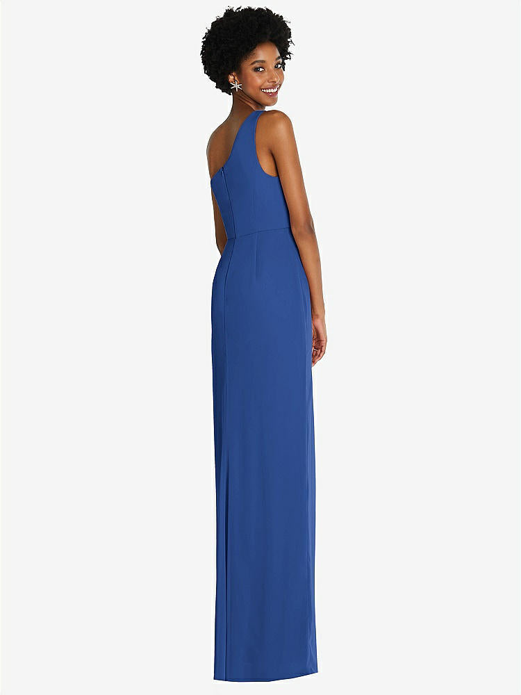 【STYLE: TH014】One-Shoulder Chiffon Trumpet Gown【COLOR: Classic Blue】