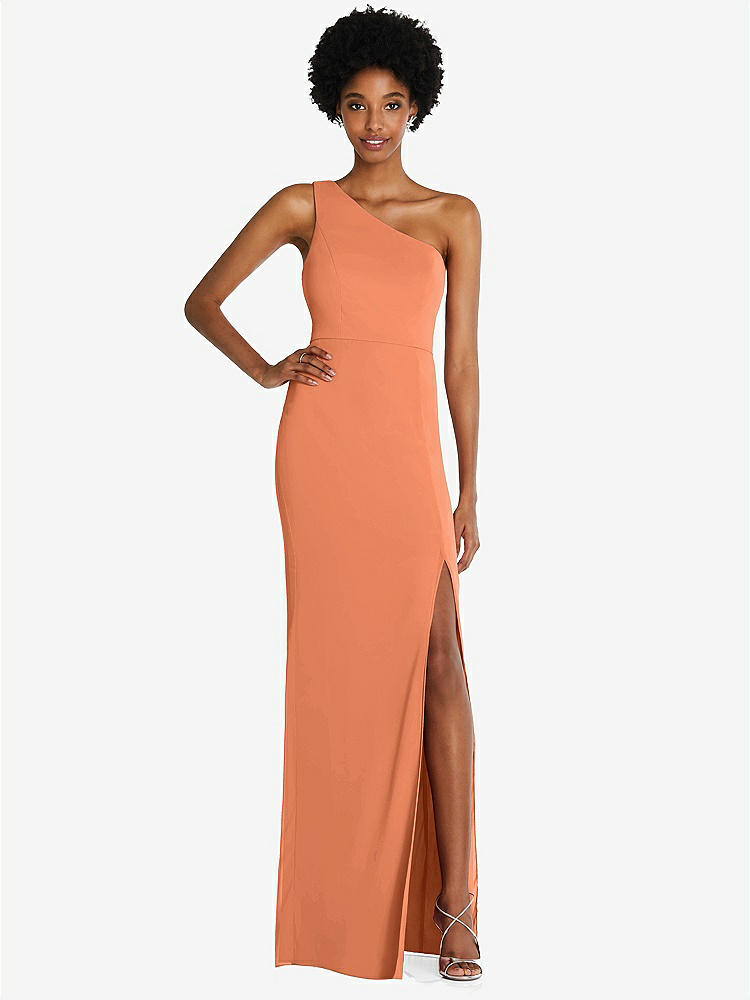 【STYLE: TH014】One-Shoulder Chiffon Trumpet Gown【COLOR: Sweet Melon】