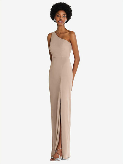 【STYLE: TH014】One-Shoulder Chiffon Trumpet Gown【COLOR: Topaz】